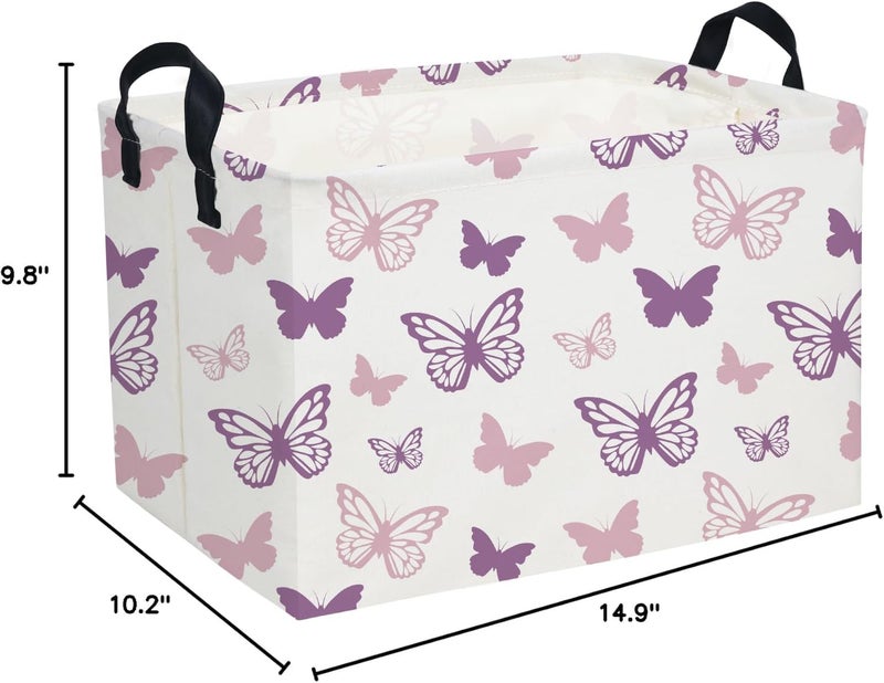 ESSME Rectangular Butterfly Baskets,Kids Storage Basket with Handles for Girls Room Decor, Girls Storage Bin（Purple Butterfly） - Image 5